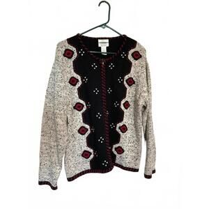Christopher & Banks Women's Hand Embroidered Zip Cardigan Sweater Size Large